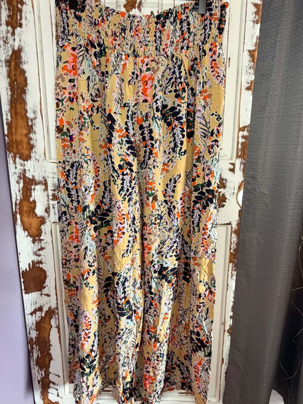 Floral Print Smocked Lightweight Wide Leg Pants Size XL Boho Cottagecore Resort